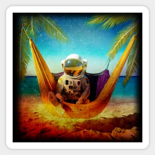 ASTRONAUT IN A HAMMOCK, RELAXING ON A TROPICAL BEACH Sticker